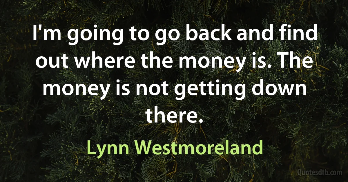 I'm going to go back and find out where the money is. The money is not getting down there. (Lynn Westmoreland)