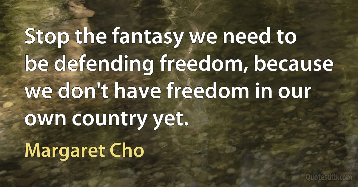 Stop the fantasy we need to be defending freedom, because we don't have freedom in our own country yet. (Margaret Cho)