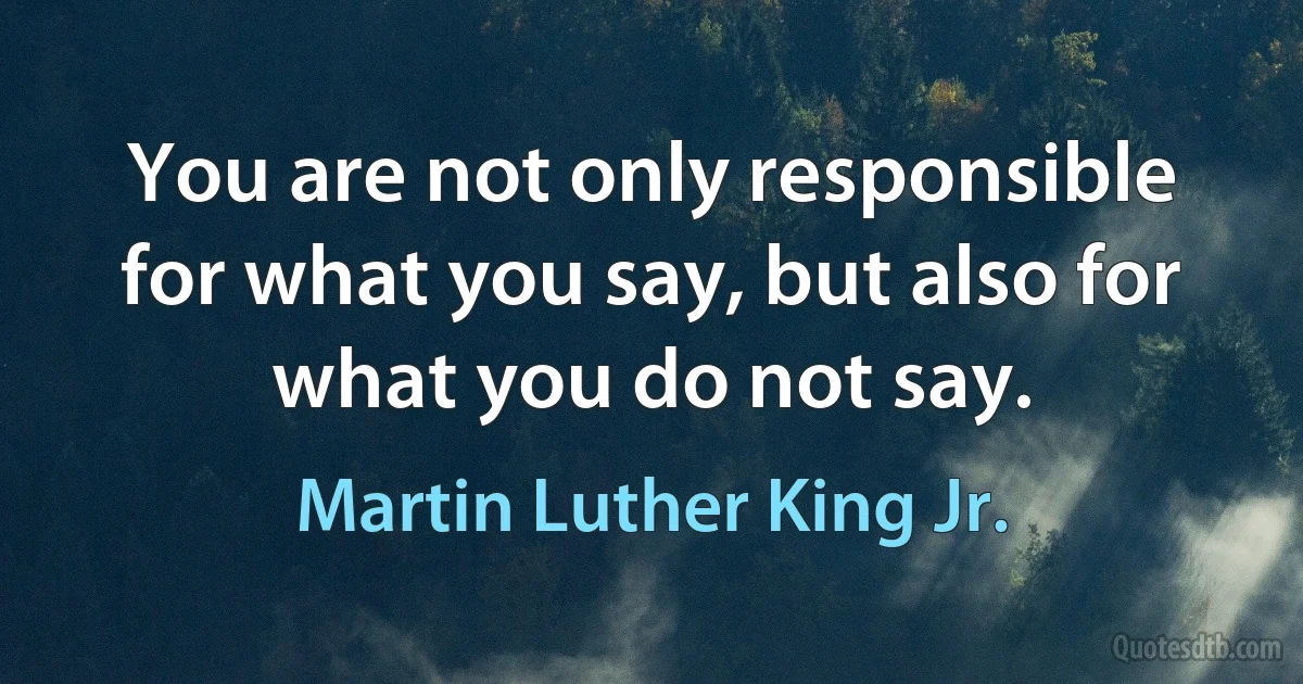 You are not only responsible for what you say, but also for what you do not say. (Martin Luther King Jr.)