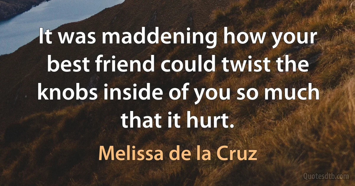 It was maddening how your best friend could twist the knobs inside of you so much that it hurt. (Melissa de la Cruz)