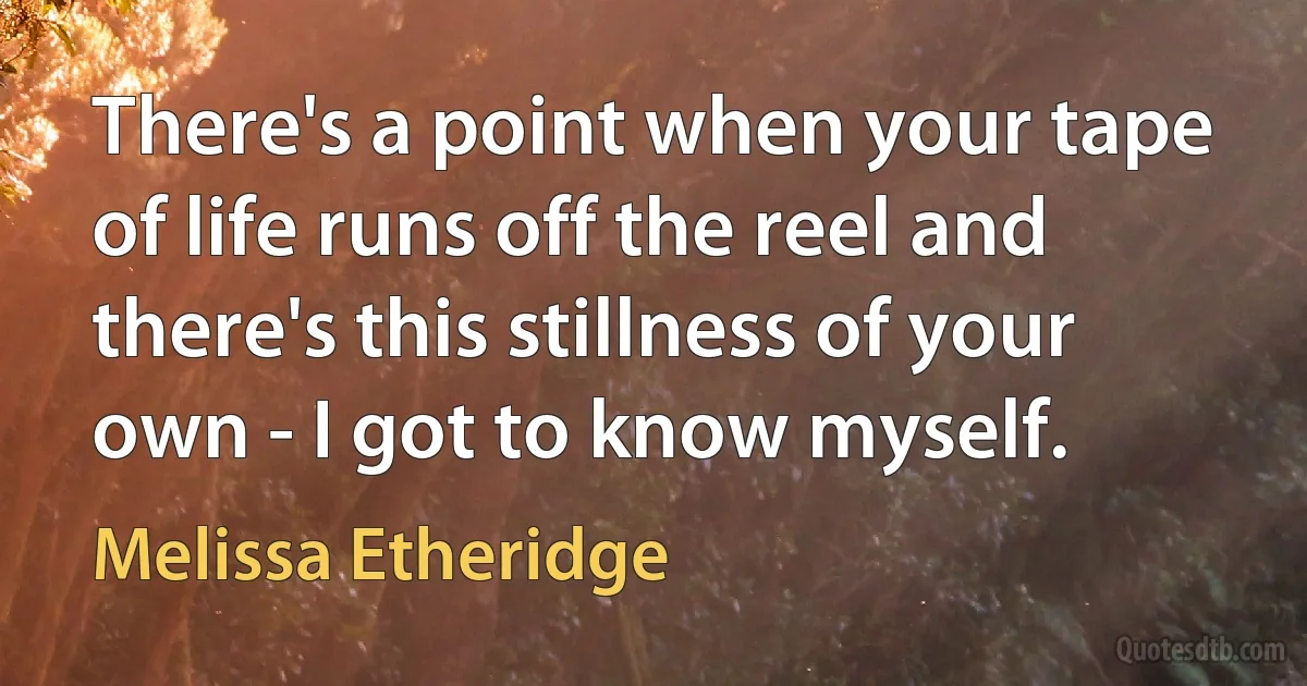 There's a point when your tape of life runs off the reel and there's this stillness of your own - I got to know myself. (Melissa Etheridge)