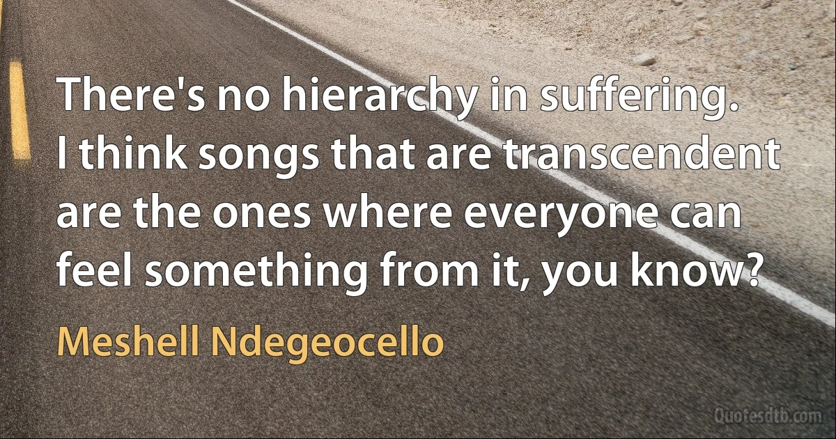 There's no hierarchy in suffering. I think songs that are transcendent are the ones where everyone can feel something from it, you know? (Meshell Ndegeocello)