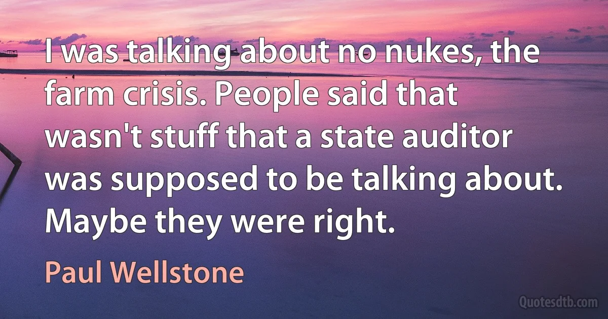 I was talking about no nukes, the farm crisis. People said that wasn't stuff that a state auditor was supposed to be talking about. Maybe they were right. (Paul Wellstone)