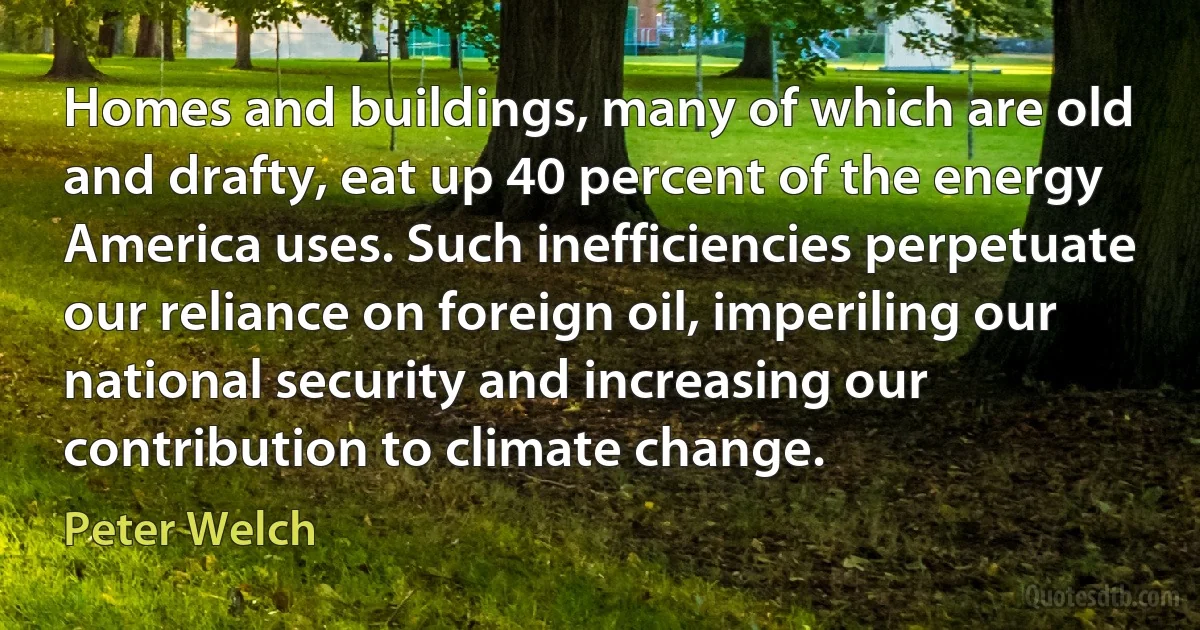 Homes and buildings, many of which are old and drafty, eat up 40 percent of the energy America uses. Such inefficiencies perpetuate our reliance on foreign oil, imperiling our national security and increasing our contribution to climate change. (Peter Welch)