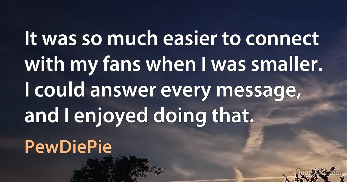 It was so much easier to connect with my fans when I was smaller. I could answer every message, and I enjoyed doing that. (PewDiePie)