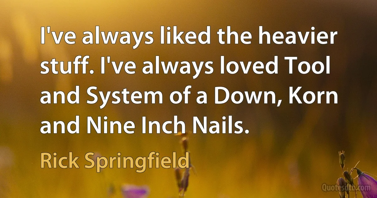 I've always liked the heavier stuff. I've always loved Tool and System of a Down, Korn and Nine Inch Nails. (Rick Springfield)