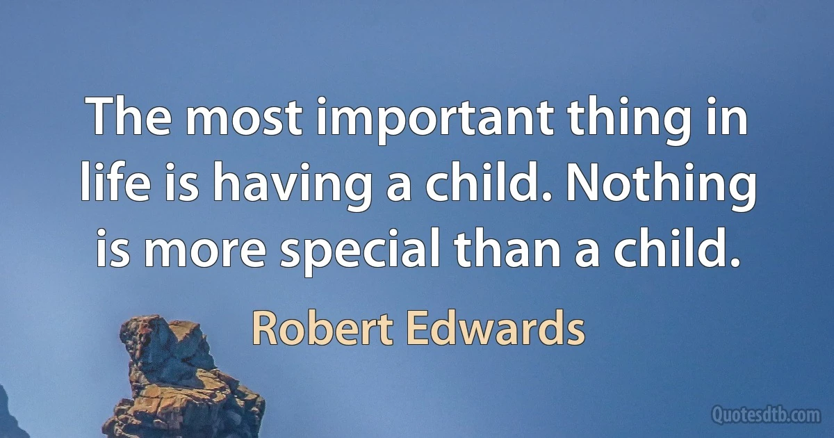 The most important thing in life is having a child. Nothing is more special than a child. (Robert Edwards)