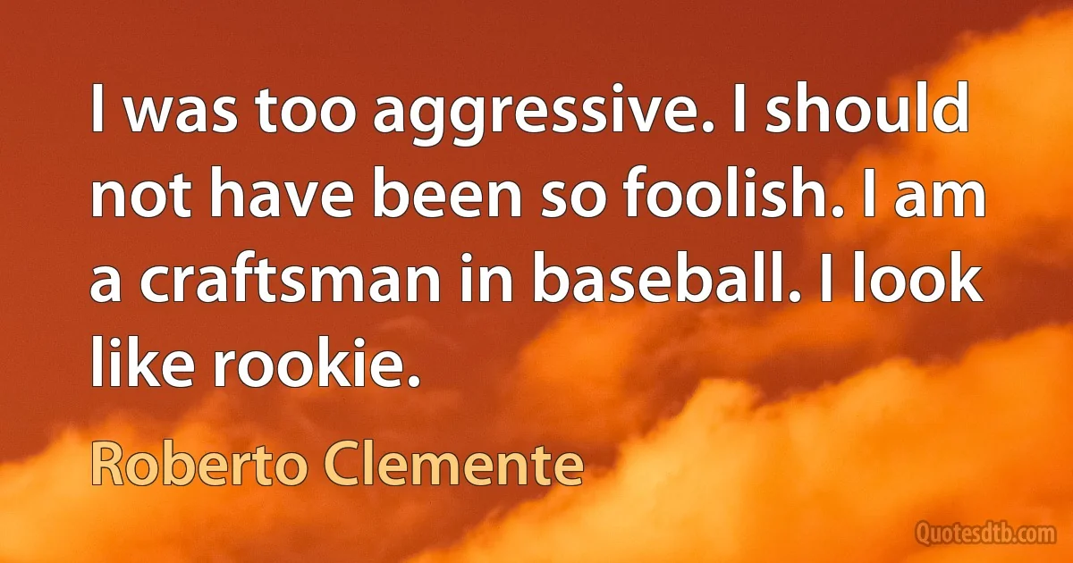 I was too aggressive. I should not have been so foolish. I am a craftsman in baseball. I look like rookie. (Roberto Clemente)