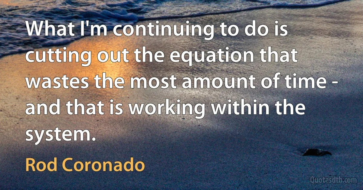 What I'm continuing to do is cutting out the equation that wastes the most amount of time - and that is working within the system. (Rod Coronado)