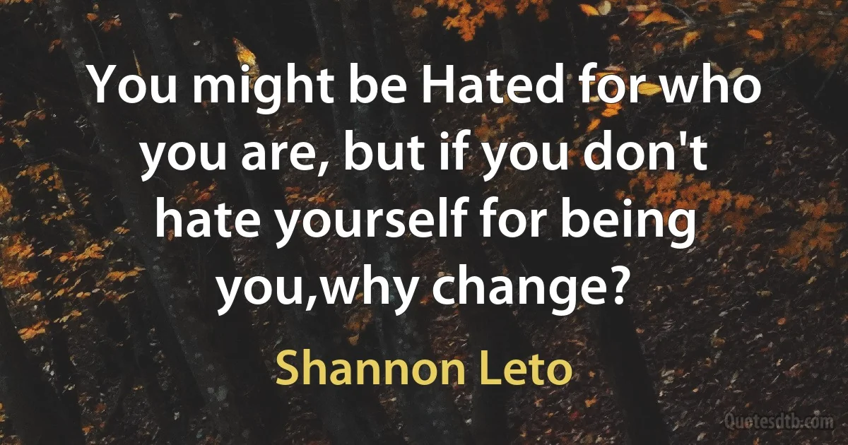 You might be Hated for who you are, but if you don't hate yourself for being you,why change? (Shannon Leto)