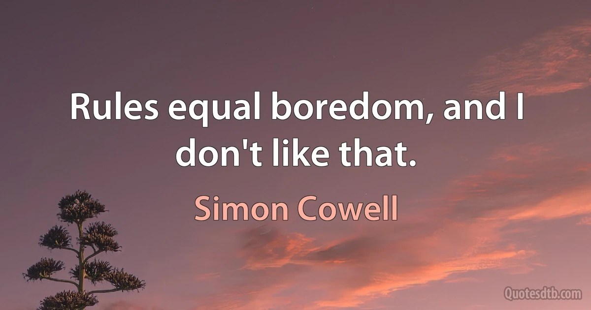 Rules equal boredom, and I don't like that. (Simon Cowell)