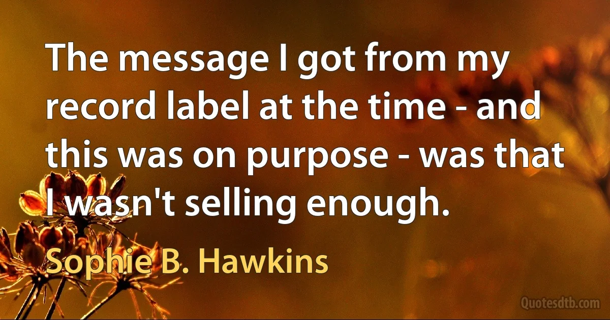 The message I got from my record label at the time - and this was on purpose - was that I wasn't selling enough. (Sophie B. Hawkins)