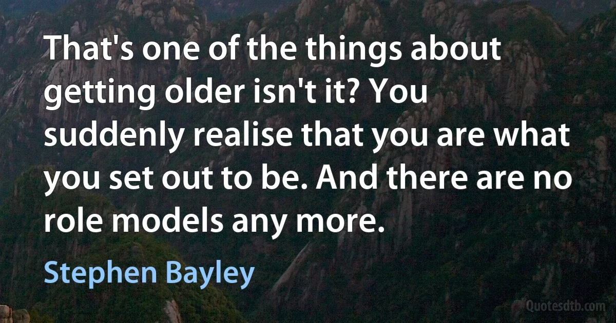 That's one of the things about getting older isn't it? You suddenly realise that you are what you set out to be. And there are no role models any more. (Stephen Bayley)