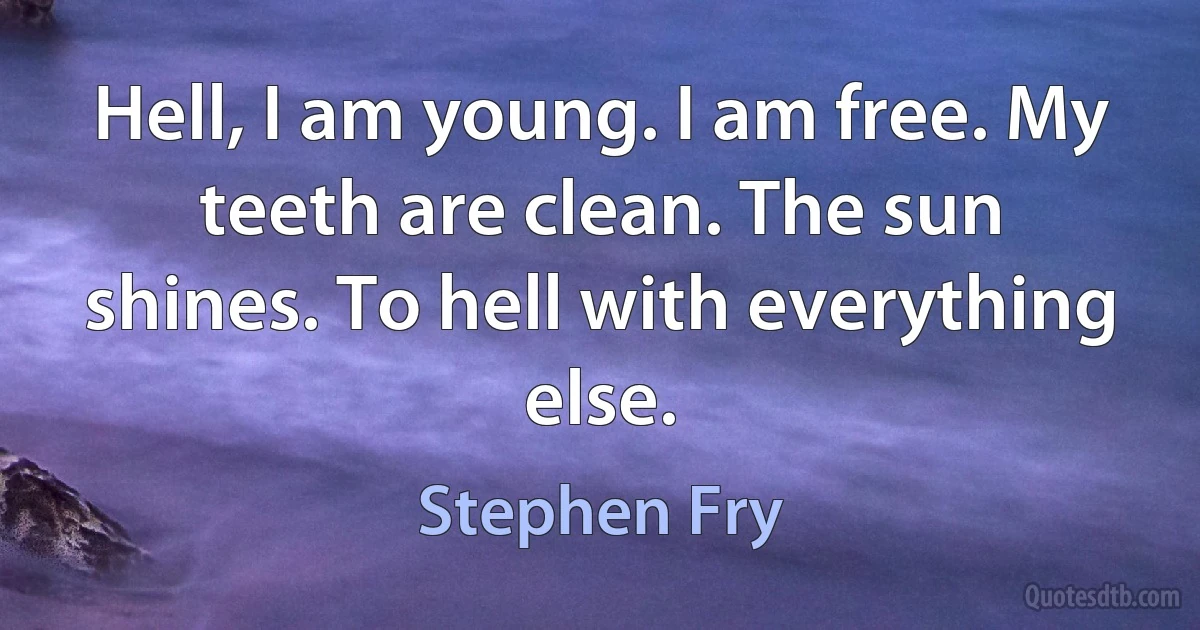 Hell, I am young. I am free. My teeth are clean. The sun shines. To hell with everything else. (Stephen Fry)