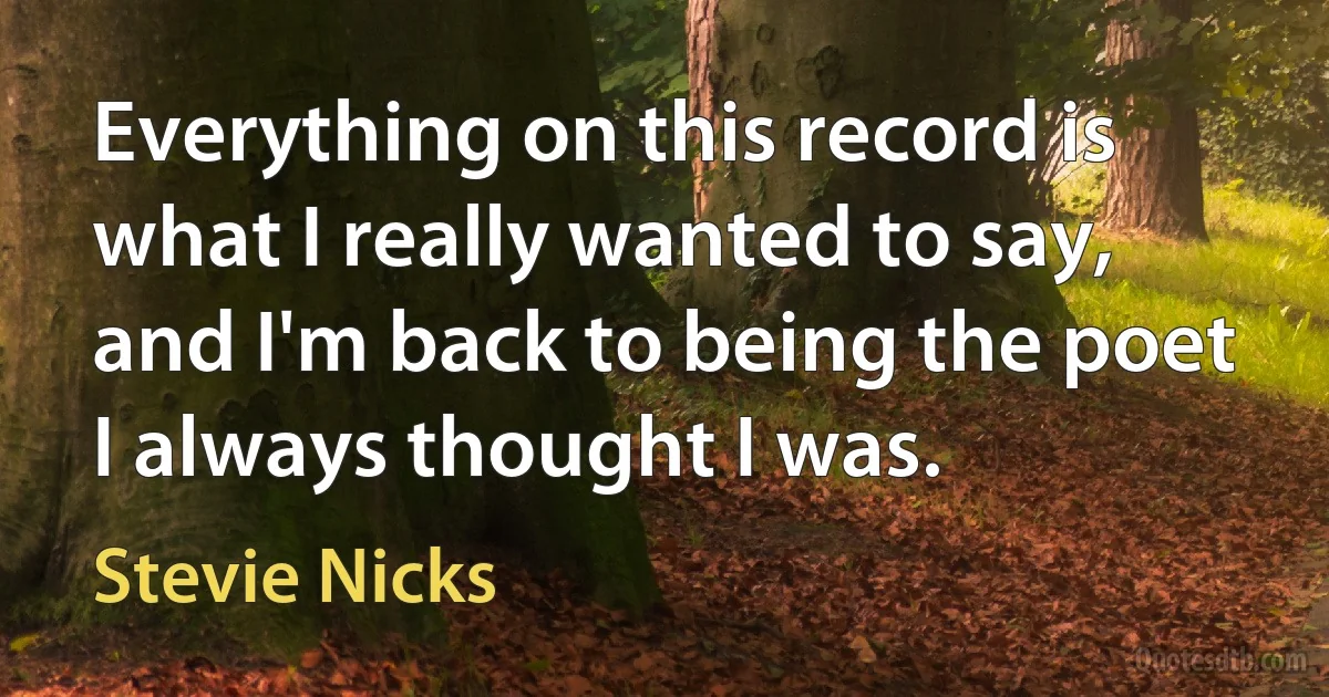 Everything on this record is what I really wanted to say, and I'm back to being the poet I always thought I was. (Stevie Nicks)