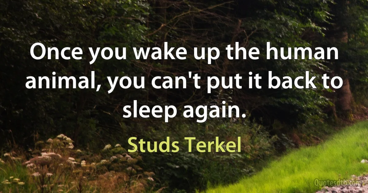 Once you wake up the human animal, you can't put it back to sleep again. (Studs Terkel)