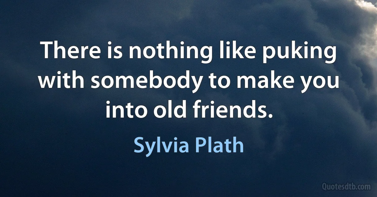 There is nothing like puking with somebody to make you into old friends. (Sylvia Plath)