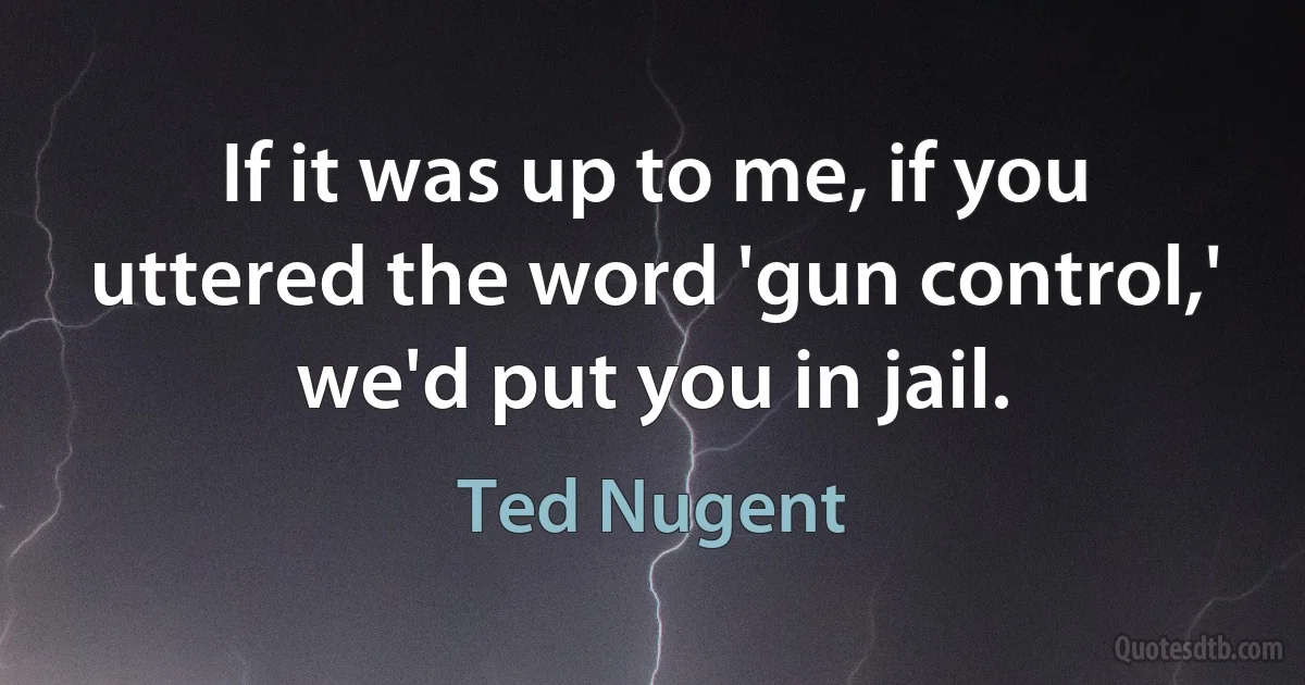 If it was up to me, if you uttered the word 'gun control,' we'd put you in jail. (Ted Nugent)