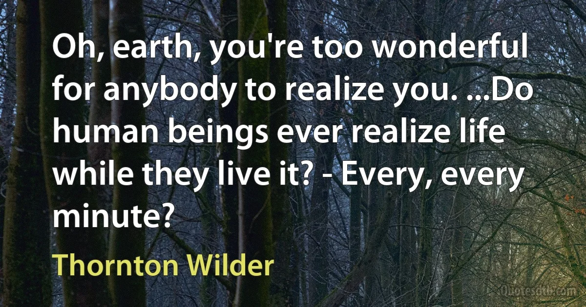 Oh, earth, you're too wonderful for anybody to realize you. ...Do human beings ever realize life while they live it? - Every, every minute? (Thornton Wilder)