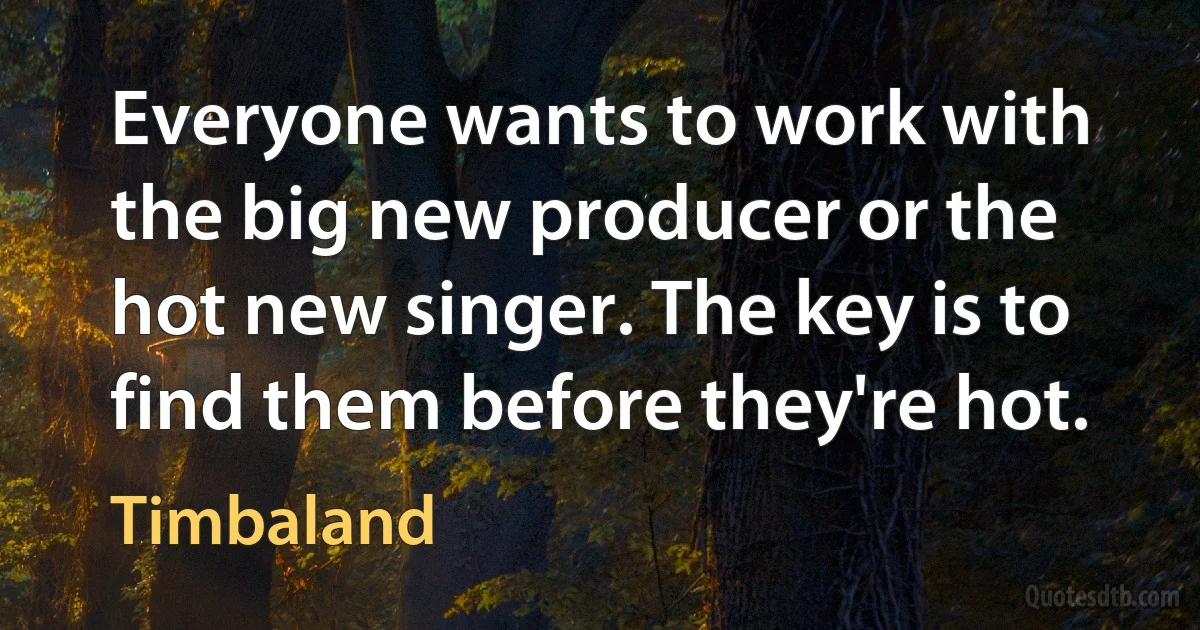 Everyone wants to work with the big new producer or the hot new singer. The key is to find them before they're hot. (Timbaland)