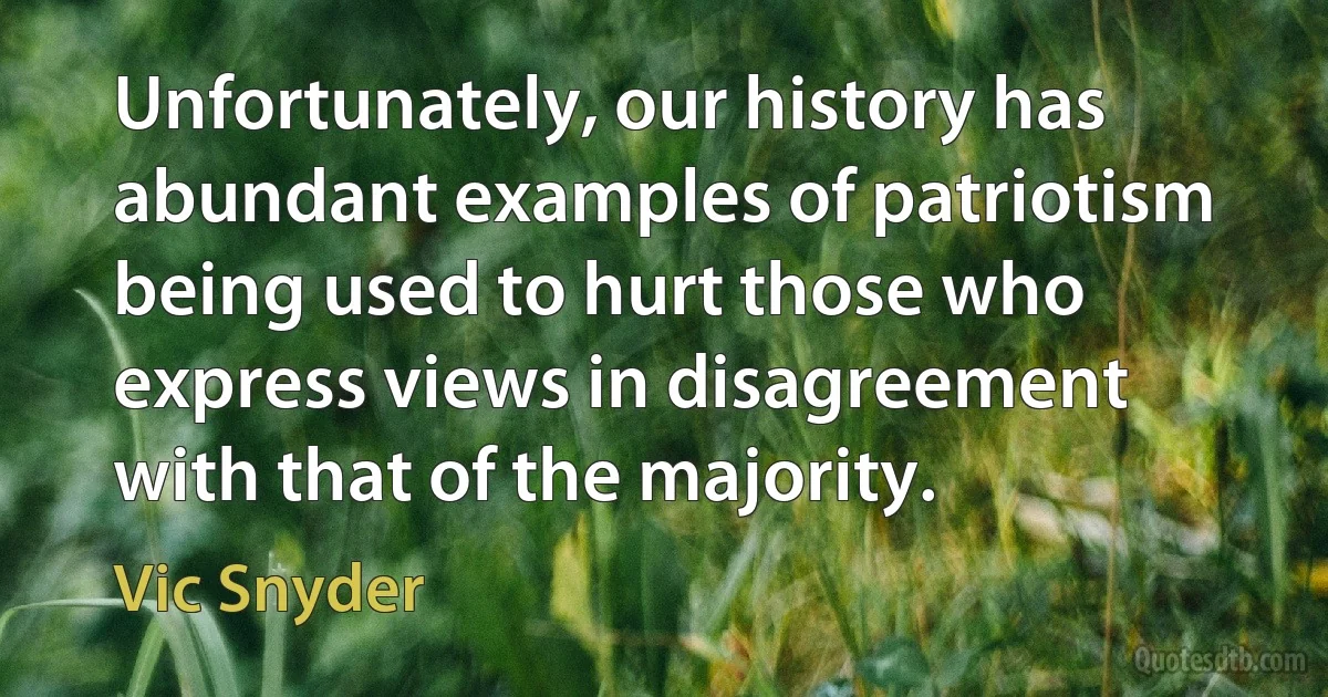 Unfortunately, our history has abundant examples of patriotism being used to hurt those who express views in disagreement with that of the majority. (Vic Snyder)