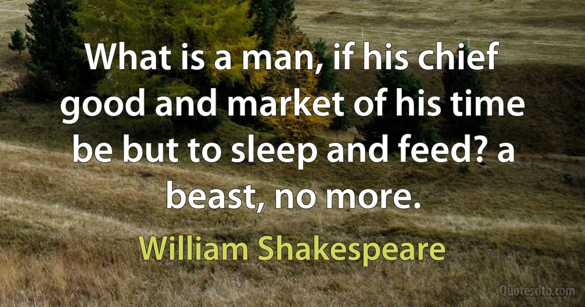 What is a man, if his chief good and market of his time be but to sleep and feed? a beast, no more. (William Shakespeare)