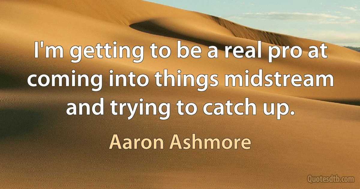 I'm getting to be a real pro at coming into things midstream and trying to catch up. (Aaron Ashmore)