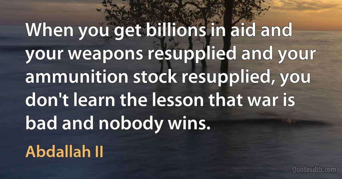 When you get billions in aid and your weapons resupplied and your ammunition stock resupplied, you don't learn the lesson that war is bad and nobody wins. (Abdallah II)