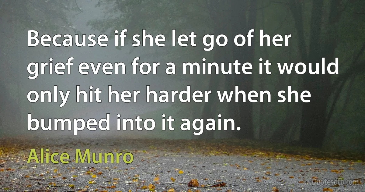 Because if she let go of her grief even for a minute it would only hit her harder when she bumped into it again. (Alice Munro)