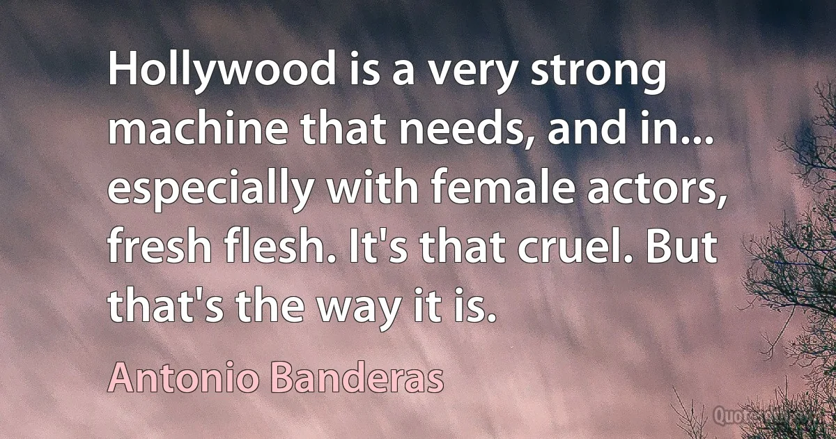 Hollywood is a very strong machine that needs, and in... especially with female actors, fresh flesh. It's that cruel. But that's the way it is. (Antonio Banderas)