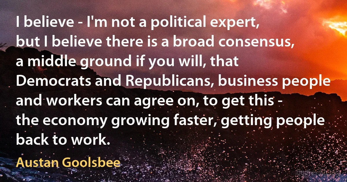 I believe - I'm not a political expert, but I believe there is a broad consensus, a middle ground if you will, that Democrats and Republicans, business people and workers can agree on, to get this - the economy growing faster, getting people back to work. (Austan Goolsbee)