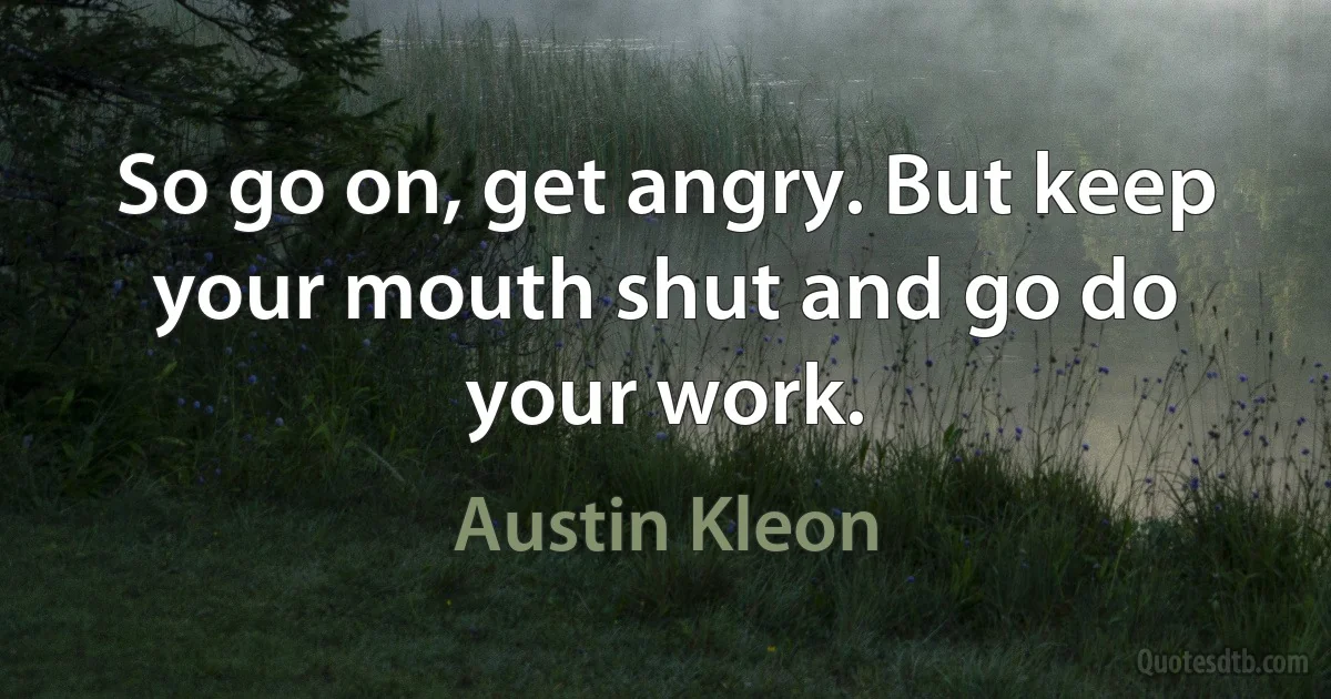 So go on, get angry. But keep your mouth shut and go do your work. (Austin Kleon)