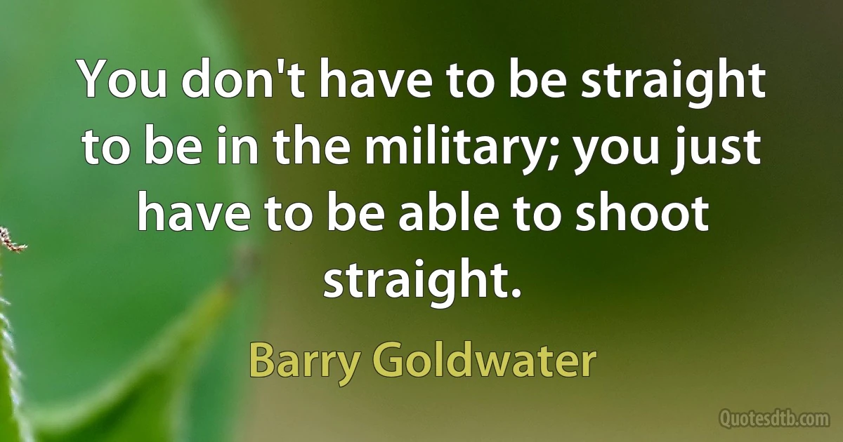 You don't have to be straight to be in the military; you just have to be able to shoot straight. (Barry Goldwater)