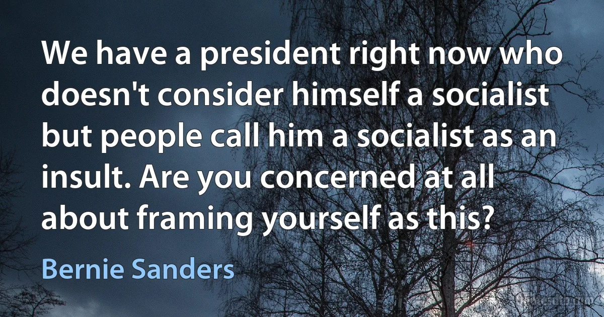 We have a president right now who doesn't consider himself a socialist but people call him a socialist as an insult. Are you concerned at all about framing yourself as this? (Bernie Sanders)