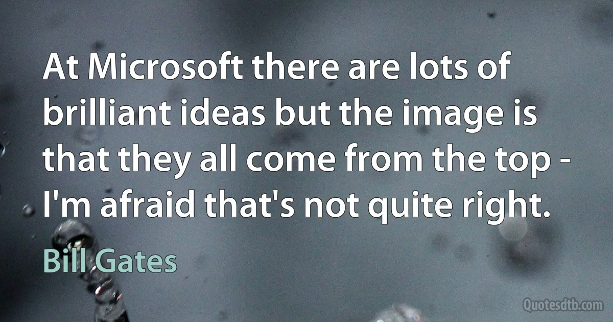 At Microsoft there are lots of brilliant ideas but the image is that they all come from the top - I'm afraid that's not quite right. (Bill Gates)