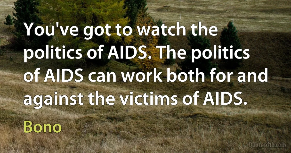 You've got to watch the politics of AIDS. The politics of AIDS can work both for and against the victims of AIDS. (Bono)