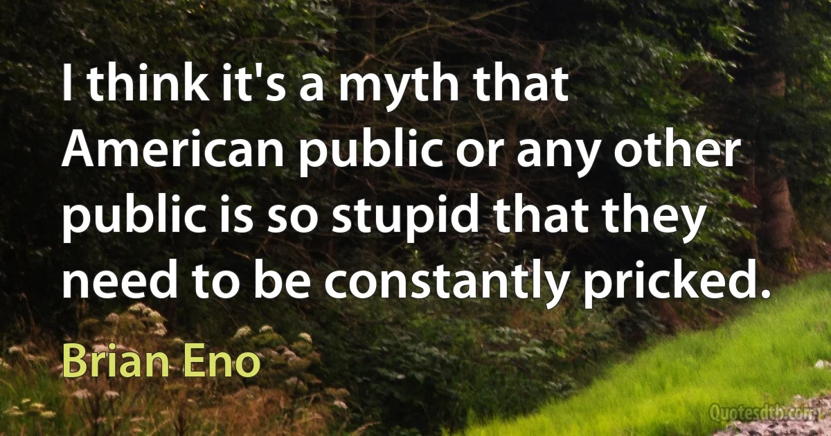 I think it's a myth that American public or any other public is so stupid that they need to be constantly pricked. (Brian Eno)