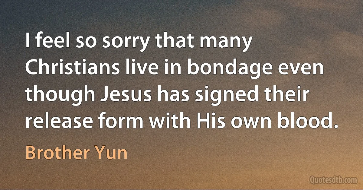 I feel so sorry that many Christians live in bondage even though Jesus has signed their release form with His own blood. (Brother Yun)