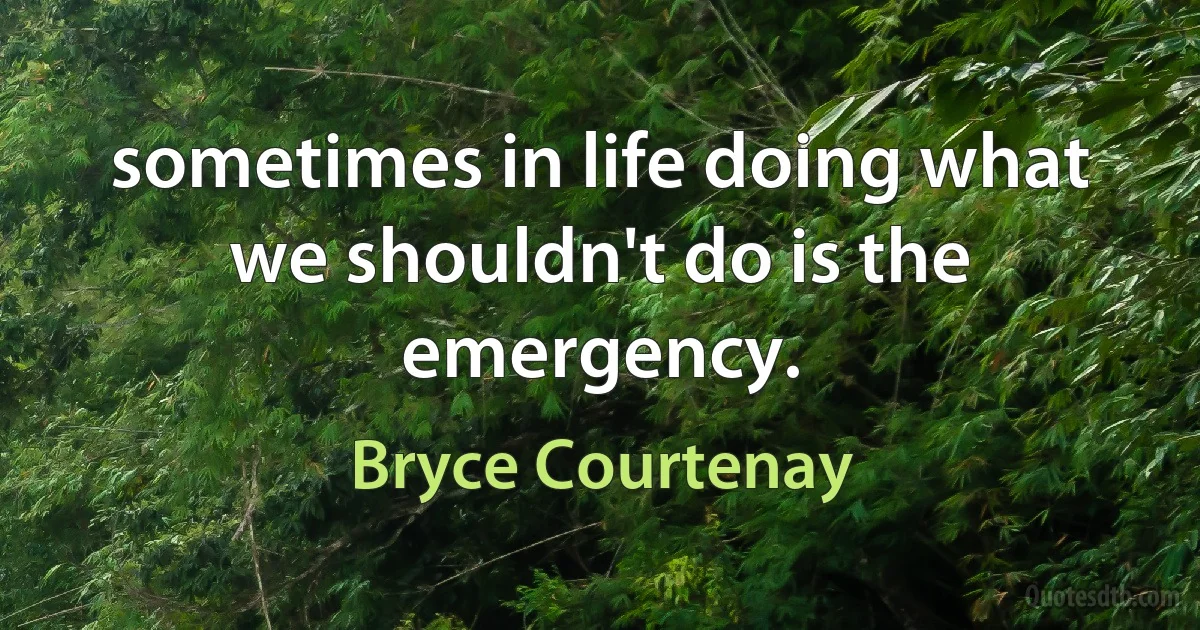 sometimes in life doing what we shouldn't do is the emergency. (Bryce Courtenay)