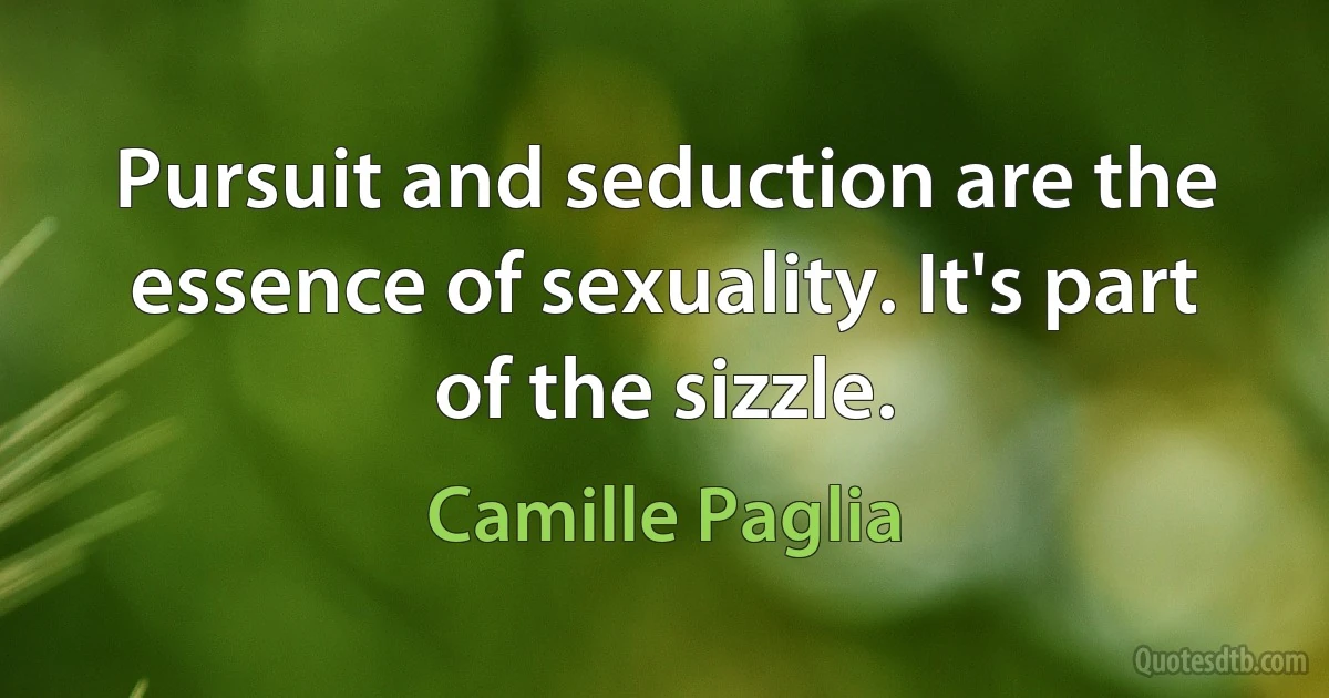 Pursuit and seduction are the essence of sexuality. It's part of the sizzle. (Camille Paglia)