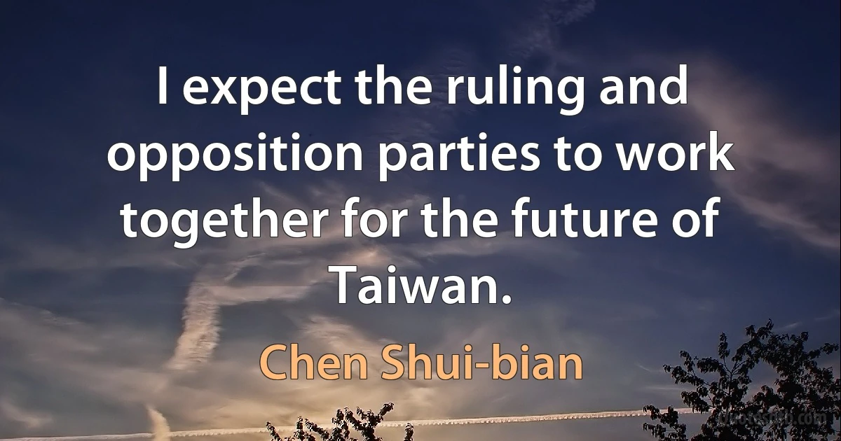 I expect the ruling and opposition parties to work together for the future of Taiwan. (Chen Shui-bian)