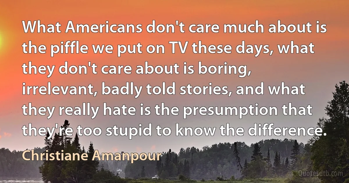 What Americans don't care much about is the piffle we put on TV these days, what they don't care about is boring, irrelevant, badly told stories, and what they really hate is the presumption that they're too stupid to know the difference. (Christiane Amanpour)