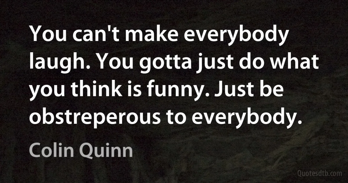 You can't make everybody laugh. You gotta just do what you think is funny. Just be obstreperous to everybody. (Colin Quinn)