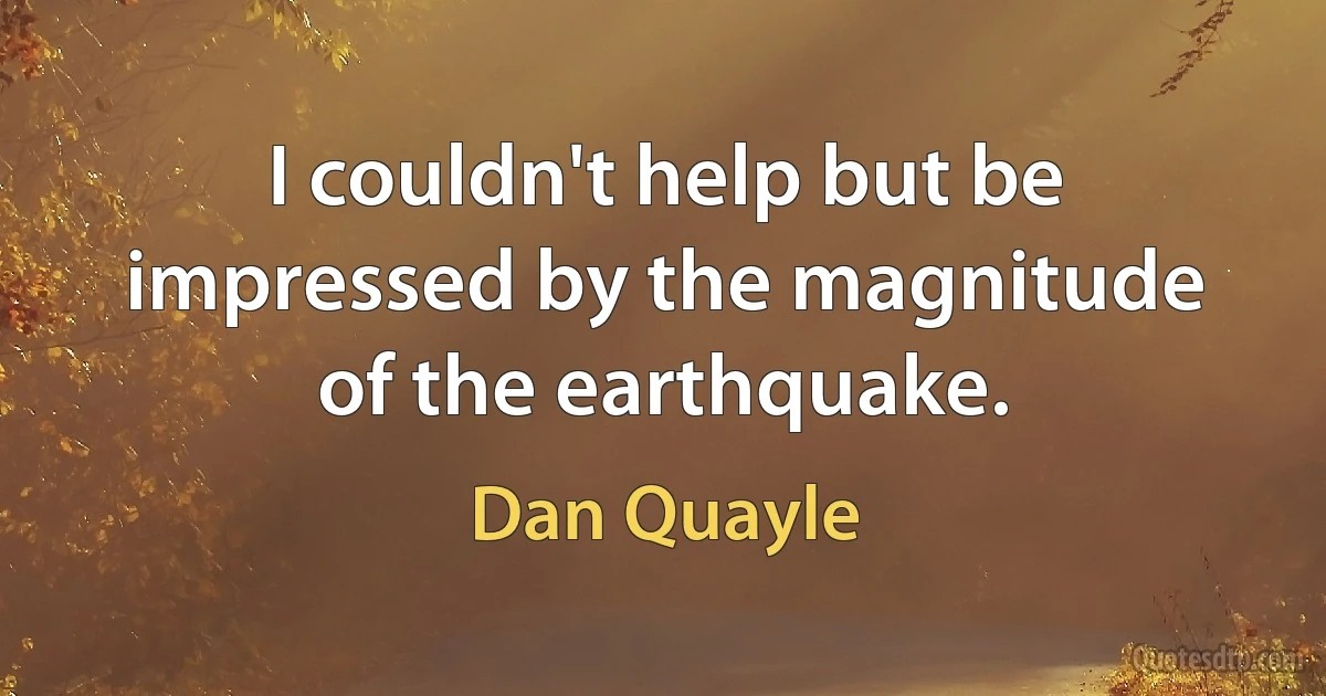 I couldn't help but be impressed by the magnitude of the earthquake. (Dan Quayle)