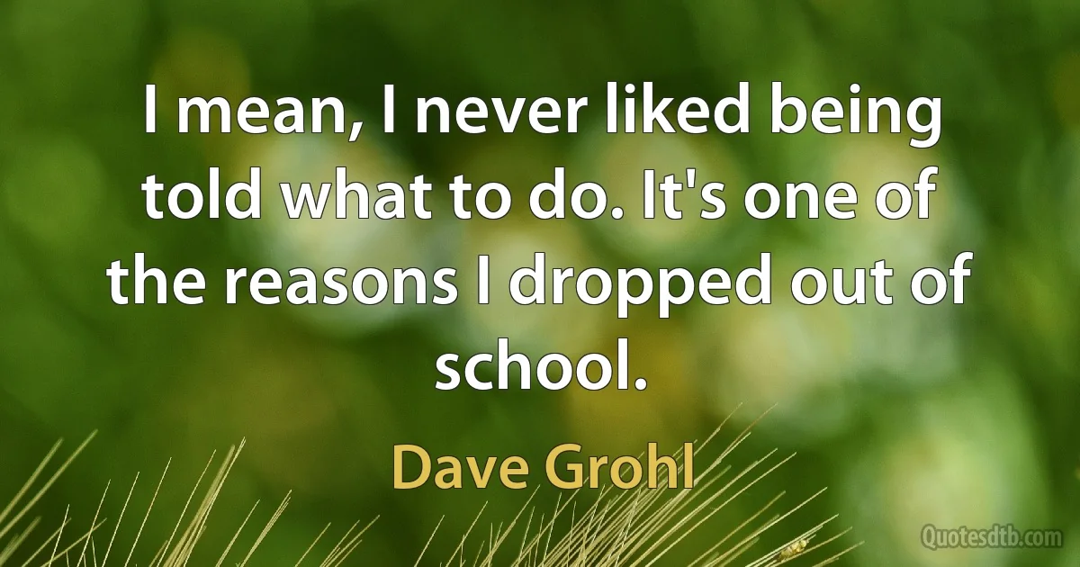 I mean, I never liked being told what to do. It's one of the reasons I dropped out of school. (Dave Grohl)