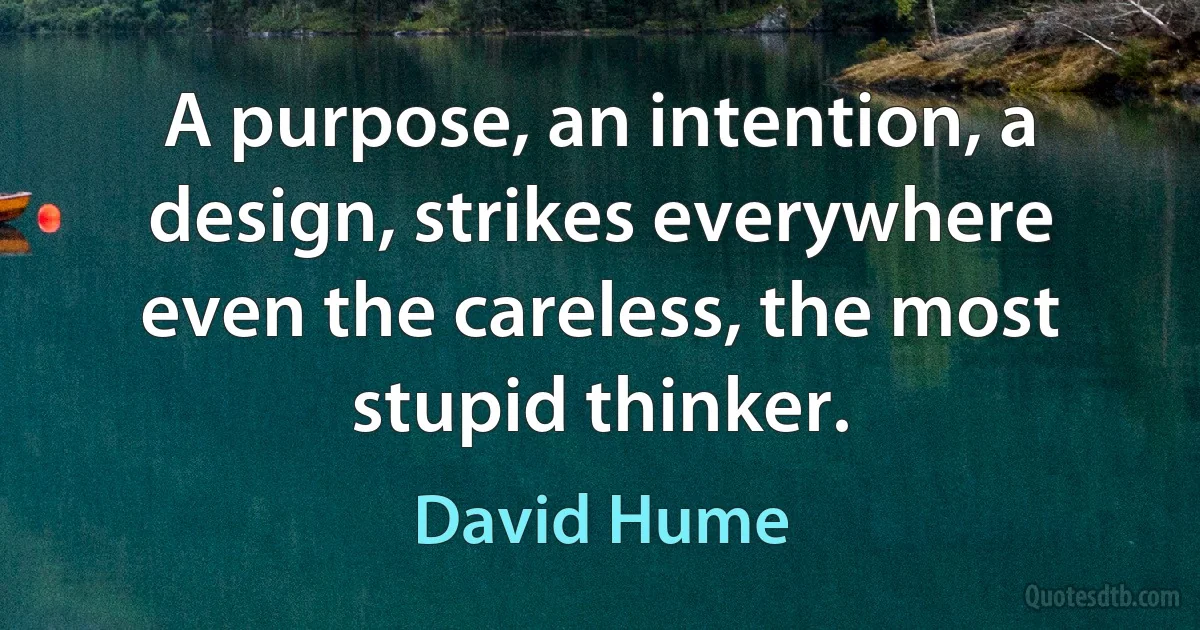 A purpose, an intention, a design, strikes everywhere even the careless, the most stupid thinker. (David Hume)