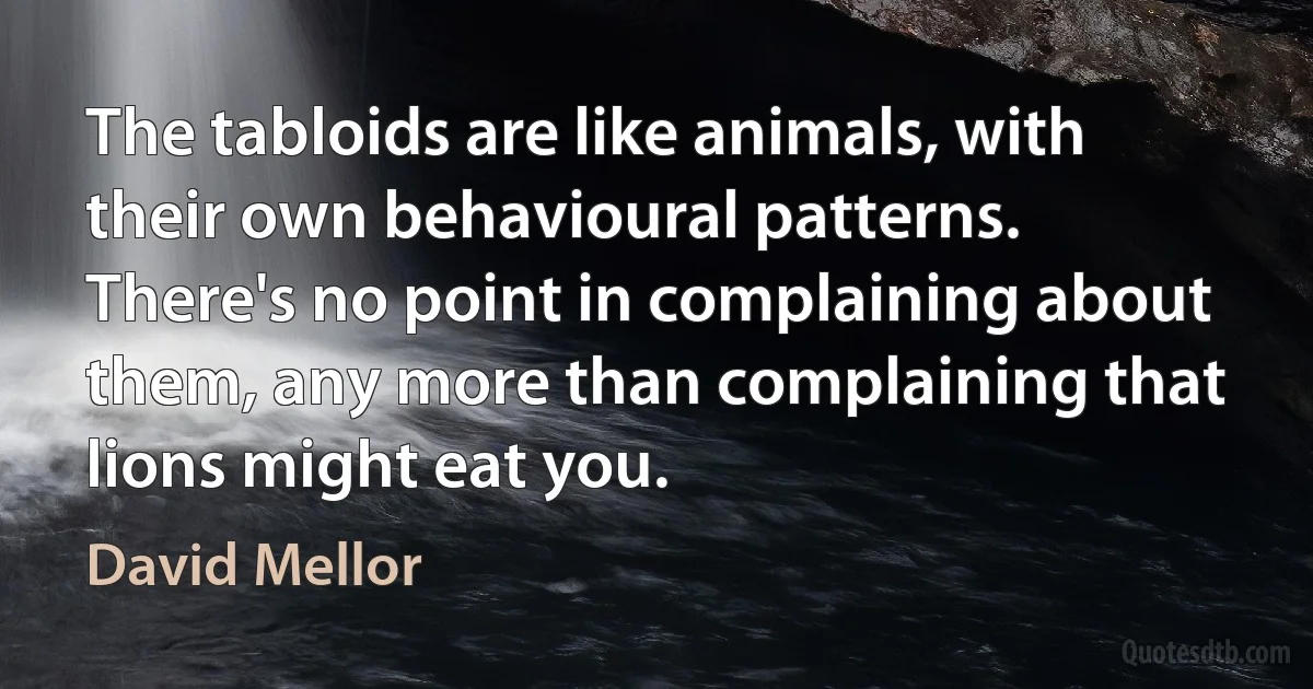 The tabloids are like animals, with their own behavioural patterns. There's no point in complaining about them, any more than complaining that lions might eat you. (David Mellor)