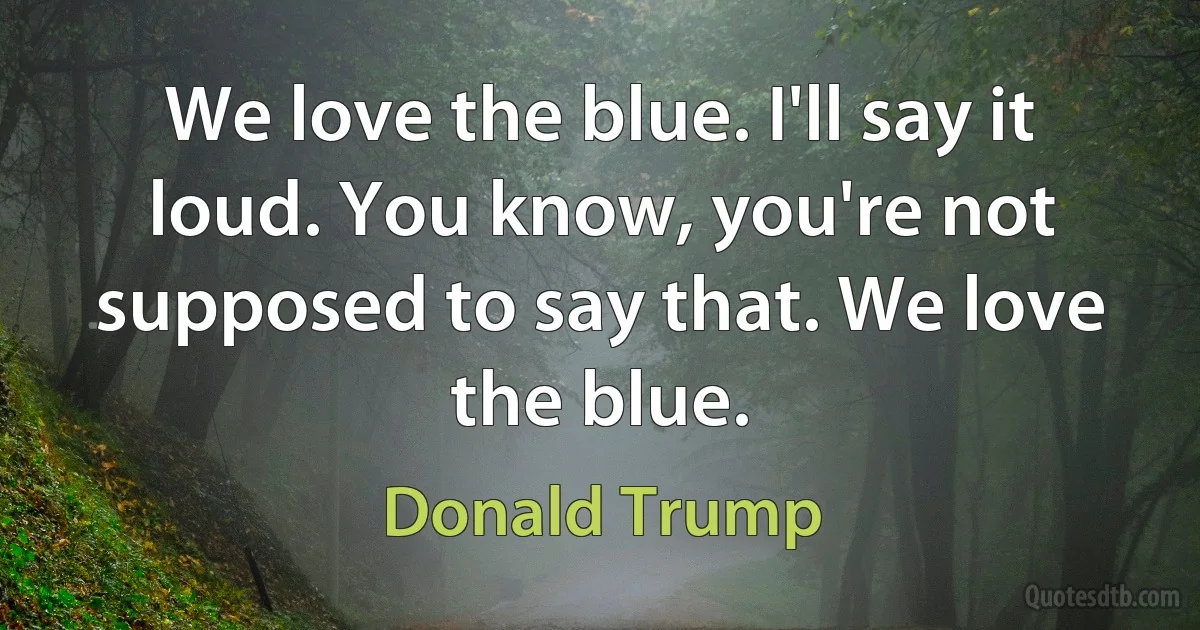 We love the blue. I'll say it loud. You know, you're not supposed to say that. We love the blue. (Donald Trump)