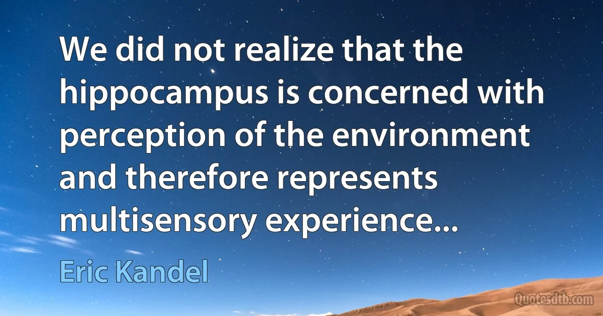 We did not realize that the hippocampus is concerned with perception of the environment and therefore represents multisensory experience... (Eric Kandel)