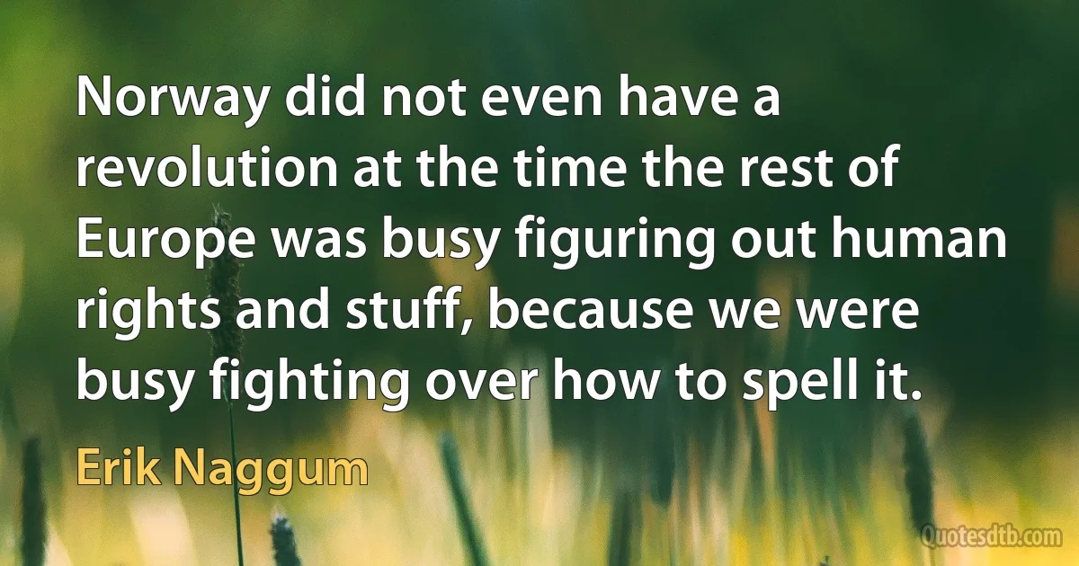 Norway did not even have a revolution at the time the rest of Europe was busy figuring out human rights and stuff, because we were busy fighting over how to spell it. (Erik Naggum)